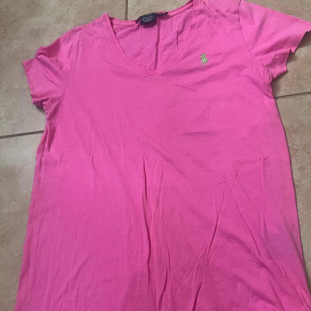 Ralph Lauren Bright Pink V-Neck Short Sleeve Polo Tee